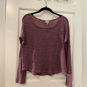 Splendid Long Sleeve Pink and Gray Striped Top, Medium, Lightweight